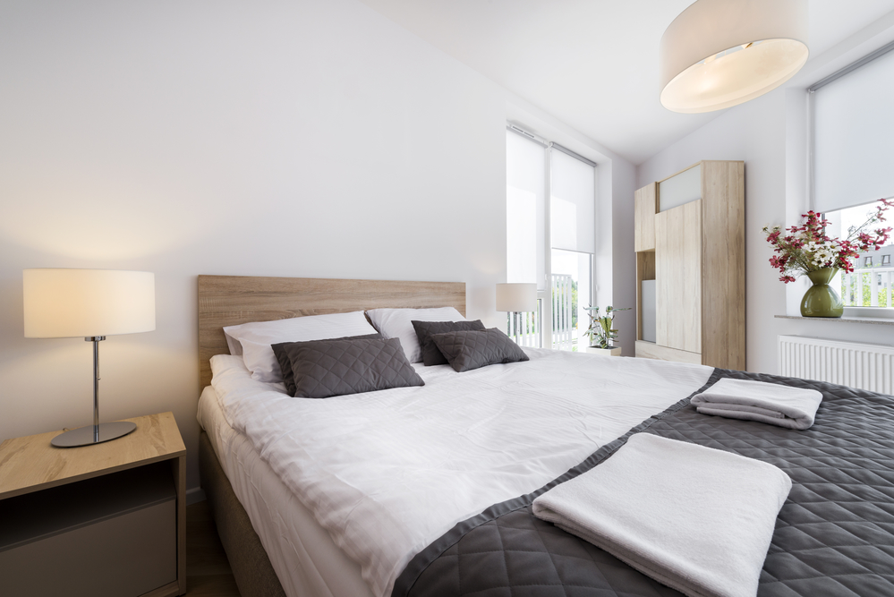 Modern and comfortable bedroom interior design in scandinavian style