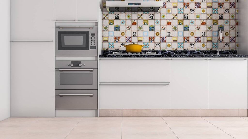 tendências de decoração na cozinha de cores claras e parede Artesanal mescla