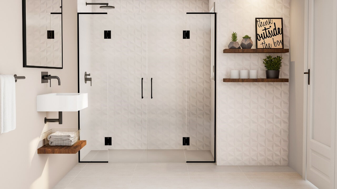 banheiro com destaque na parede para a cerâmica com relevo 3D Stars White, da linha Decora Branco