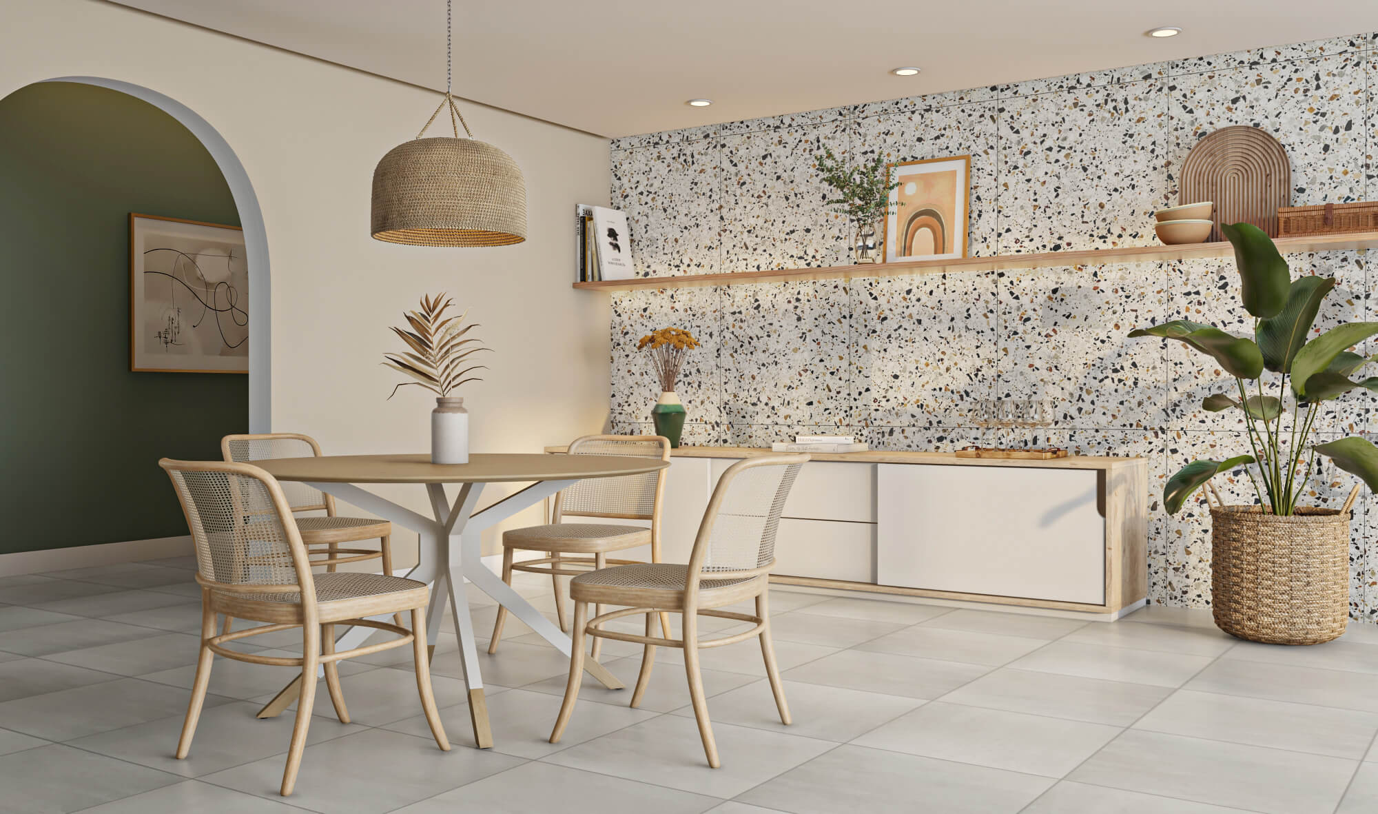 sala de jantar com revestimentos pointer